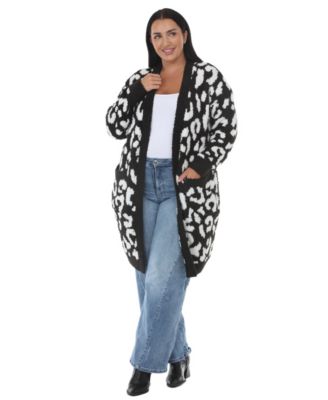 Plus Size Leopard-Print Sherpa Open-Front Cardigan Sweater