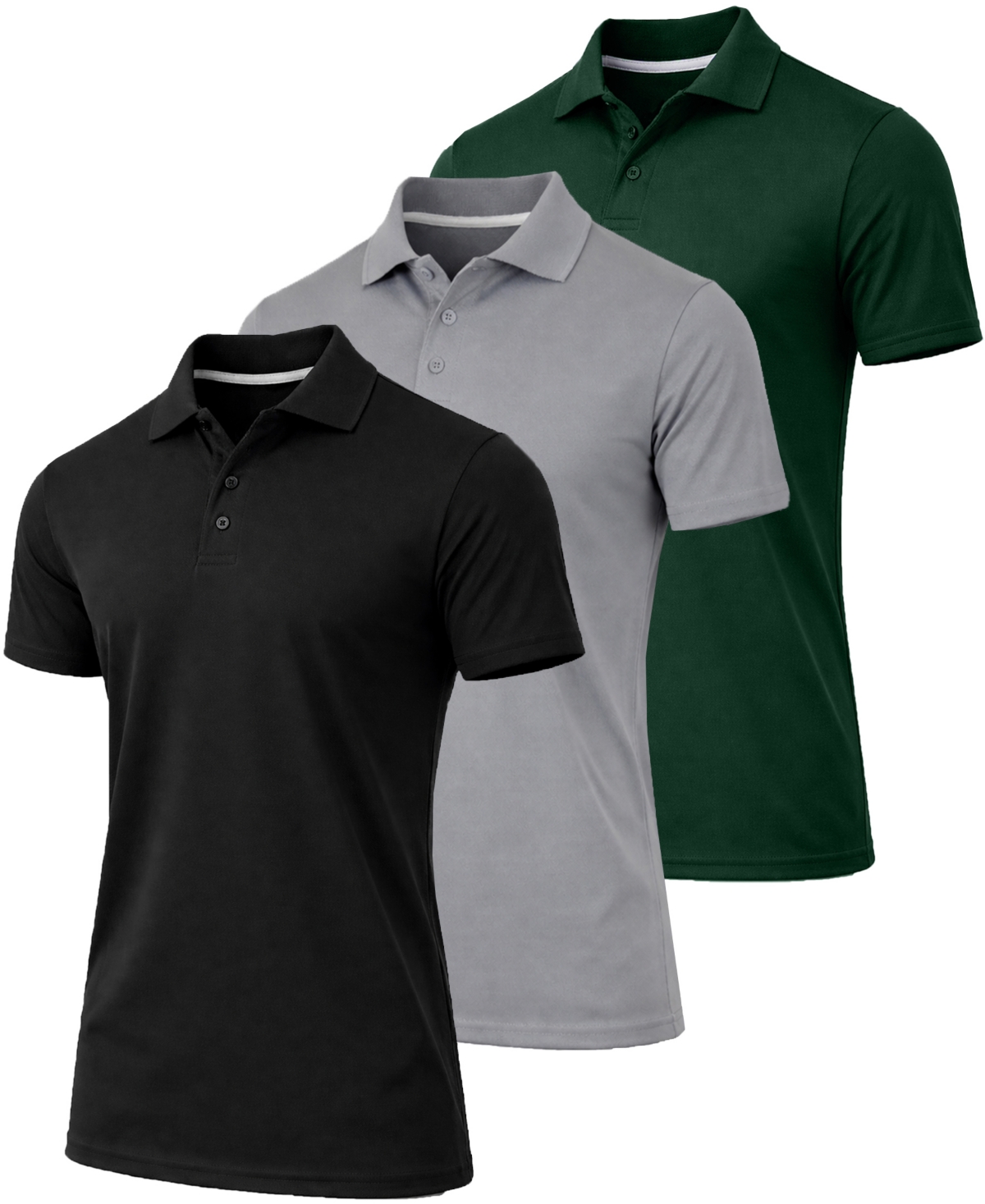 Galaxy By Harvic Men's Jump Start Short-Sleeve Regular-Fit Polo Shirt, 3-Pack - Black-Grey-Hunter