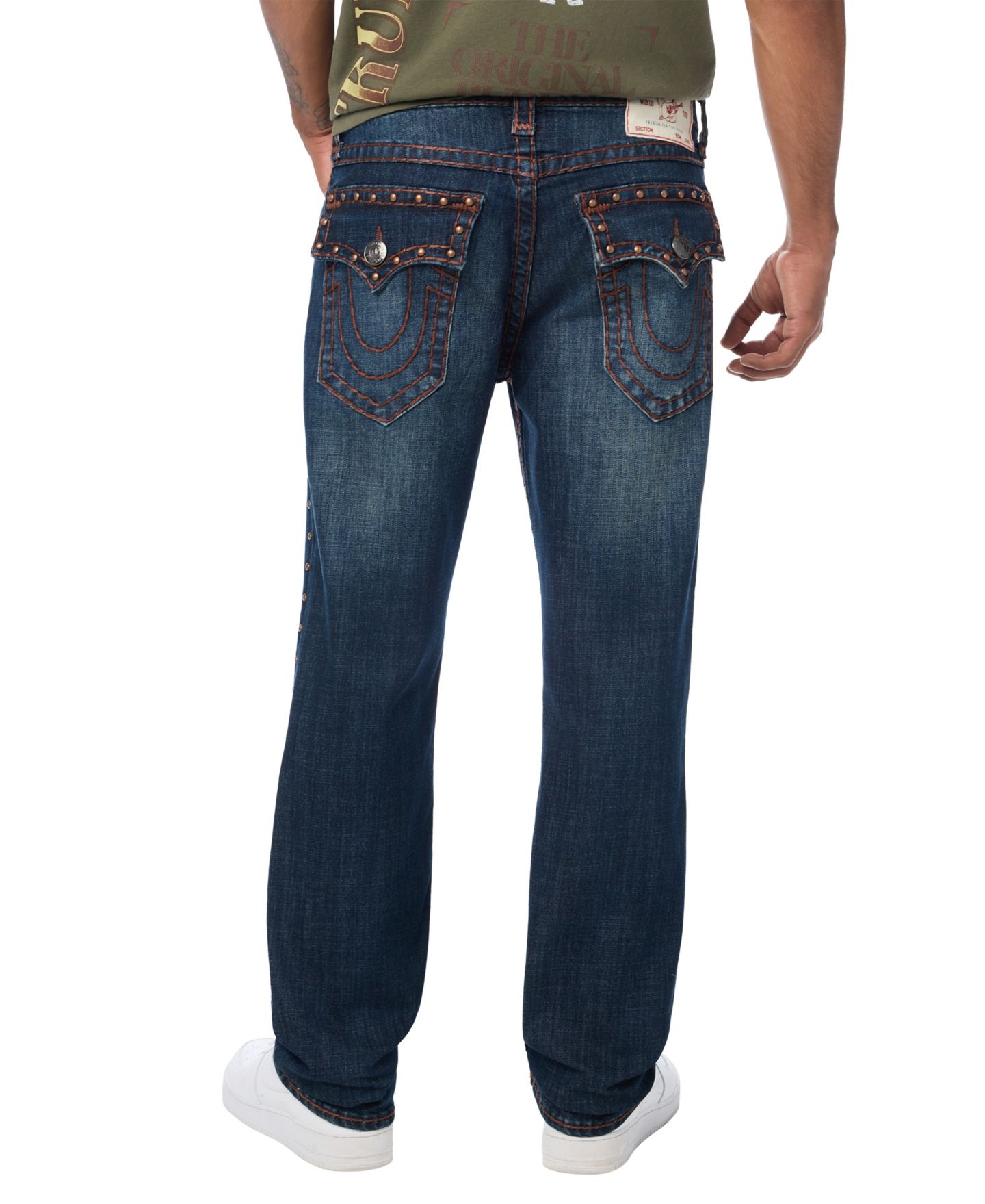 Мужские джинсы True Religion Ricky Studded Straight-Leg Flap-Pocket, цвет: Пыльная тёмная варка — фото 3