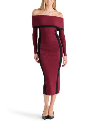 Juniors' Marilyn Neck Ribbed-Knit Off-the-Shoulder Maxi Dress