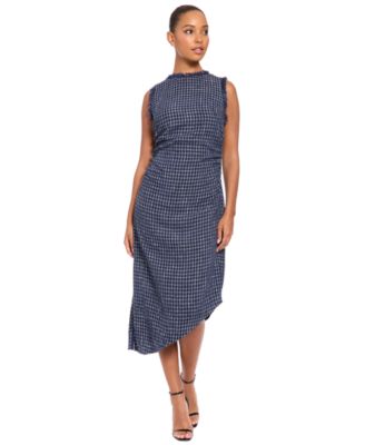 Women's Tweed Sleeveless Asymmetrical-Hem Dress
