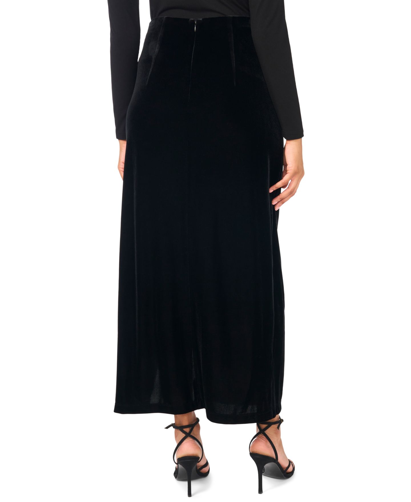 Женская юбка MSK High-Waisted Velvet Ruched Maxi, цвет: Чёрный — фото 4