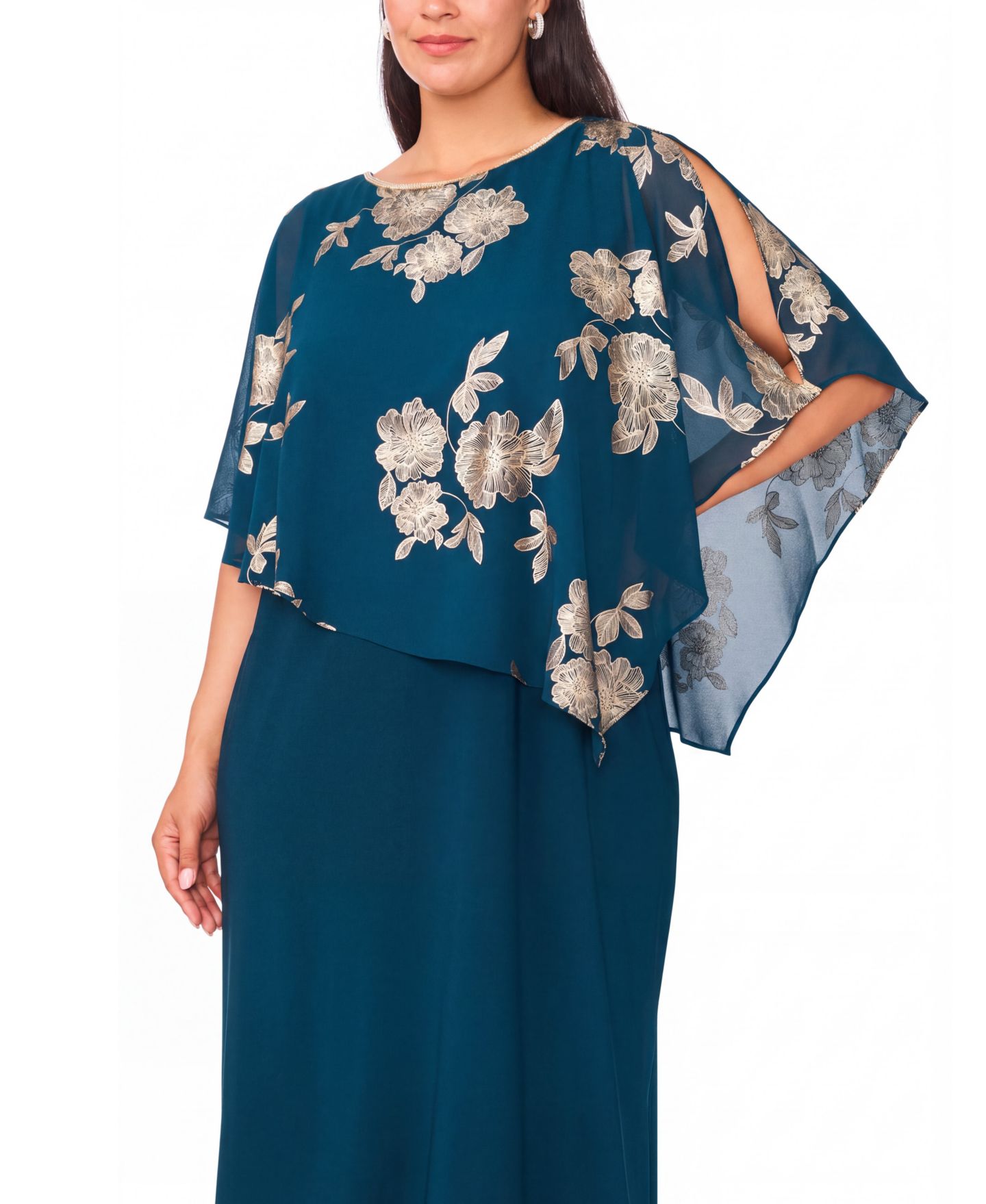 Женское платье MSK Plus Size Metallic Floral-Print Crewneck Short-Sleeve Maxi, цвет: Зелёный — фото 2