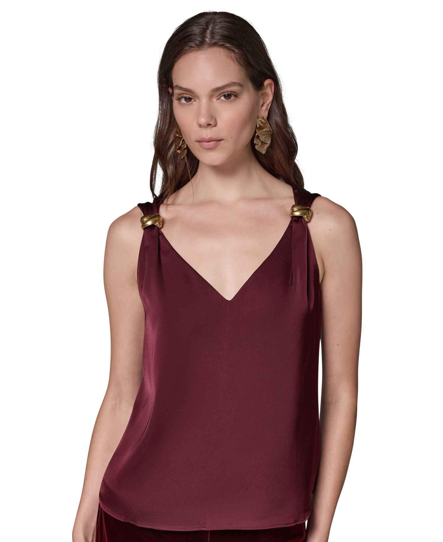 Women's Sleeveless V-Neck Satin Blouse