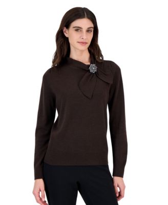 Petite Long-Sleeve Mock-Neck Tie Sweater