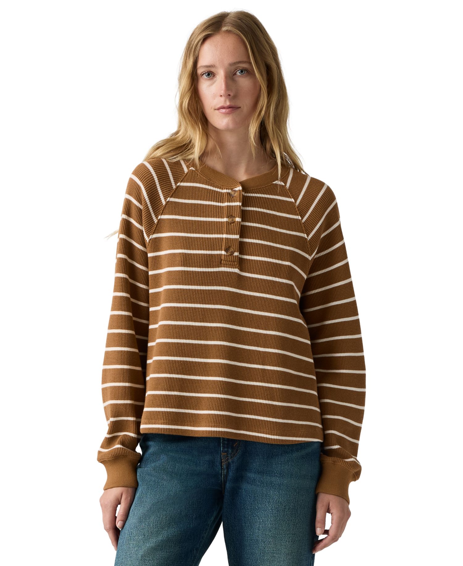 Plus Size Lassen Waffle-Knit Button-Up Henley