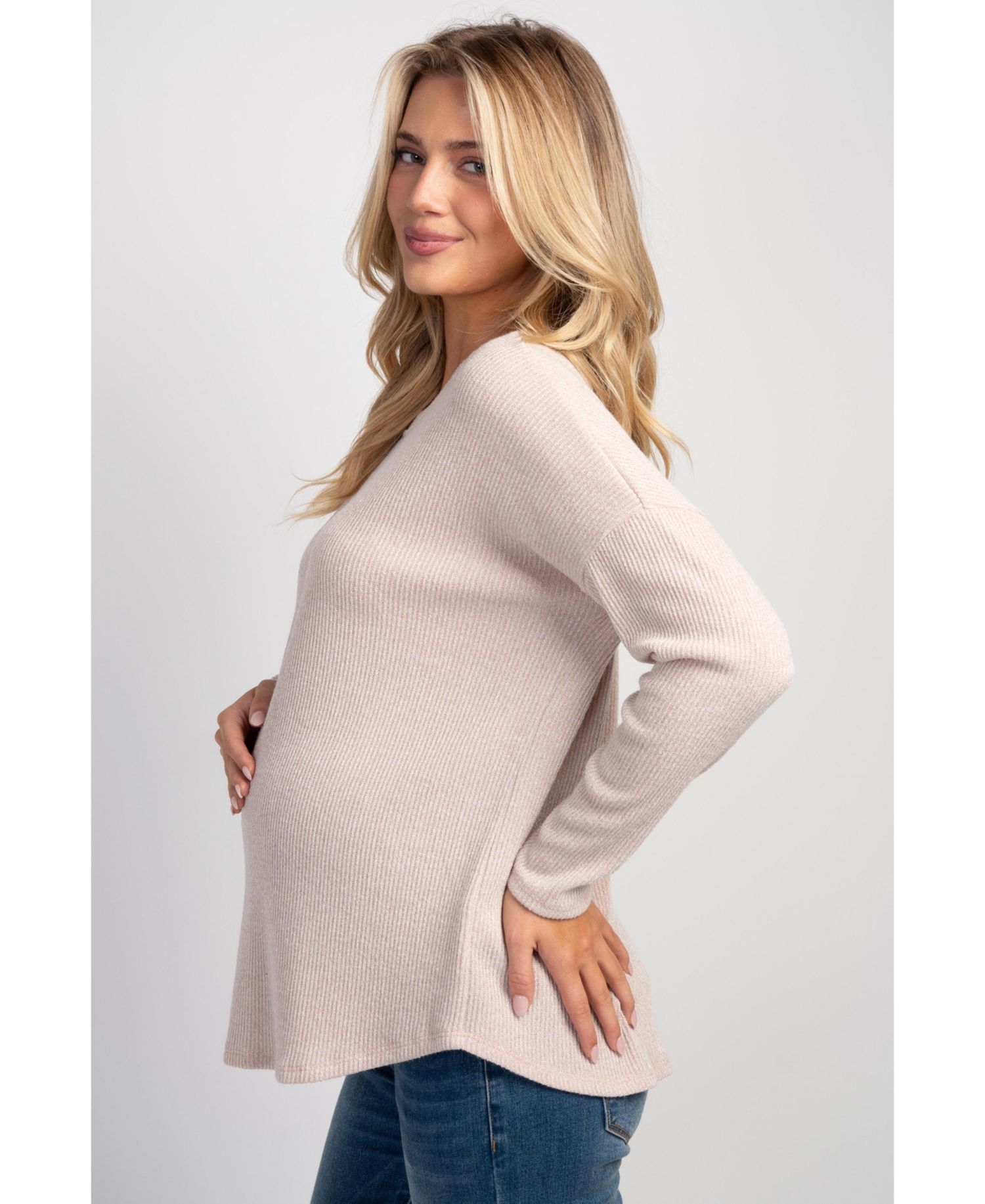 Maternity Crewneck Long-Sleeve Relaxed-Fit Sweater