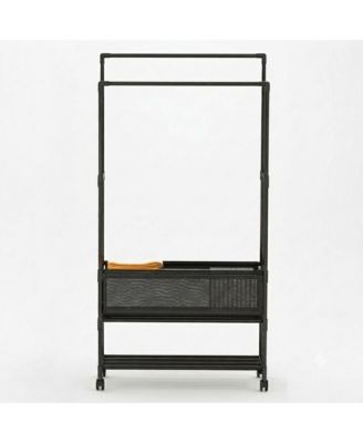 3 Tier Portable Clothing Rack with Double Hanging Rods and Wheels