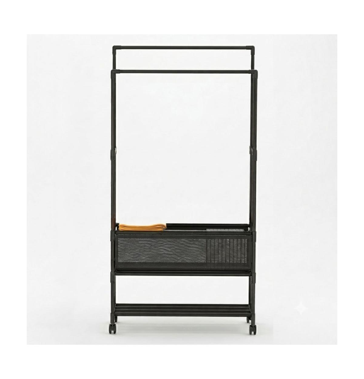 Slickblue 3 Tier Portable Clothing Rack with Double Hanging Rods and Wheels