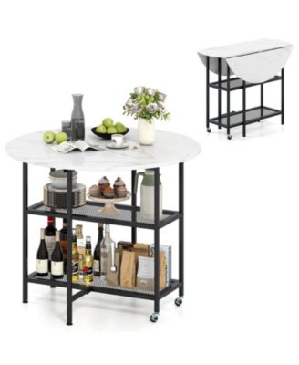 Folding Round Dining Table with Lockable Wheels
