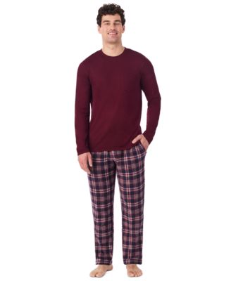Men's Cabin Fleece Long-Sleeve Crewneck Pajama Top and Fleece Pants, 2-Piece Set