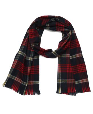 Check Plaid Fringe Scarf, 17"W x 68"H