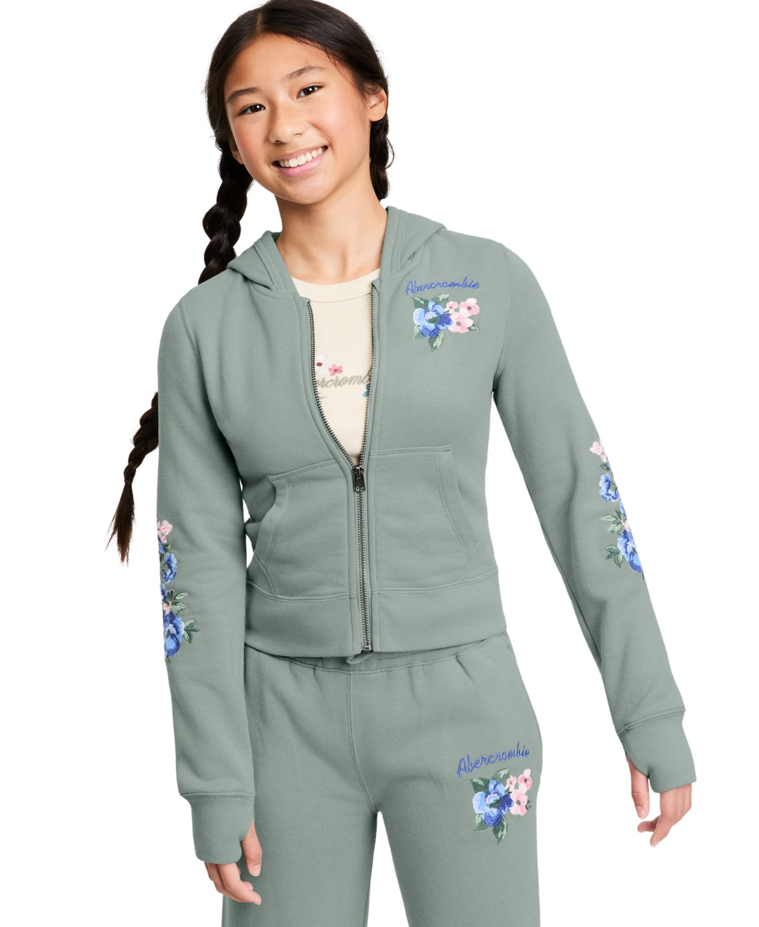 Girls' 5-16 Floral Full-Zip Hoodie