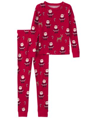 Boys' and Girls' Christmas Snug-Fit Long-Sleeve Cotton Top and Pants, 2-Piece Set