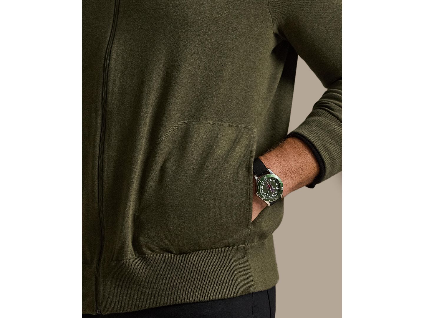 Мужской кардиган Polo Ralph Lauren Big & Tall Hybrid Full-Zip Mockneck Channel-Quilted, цвет: Оливковый комбинированный — фото 4