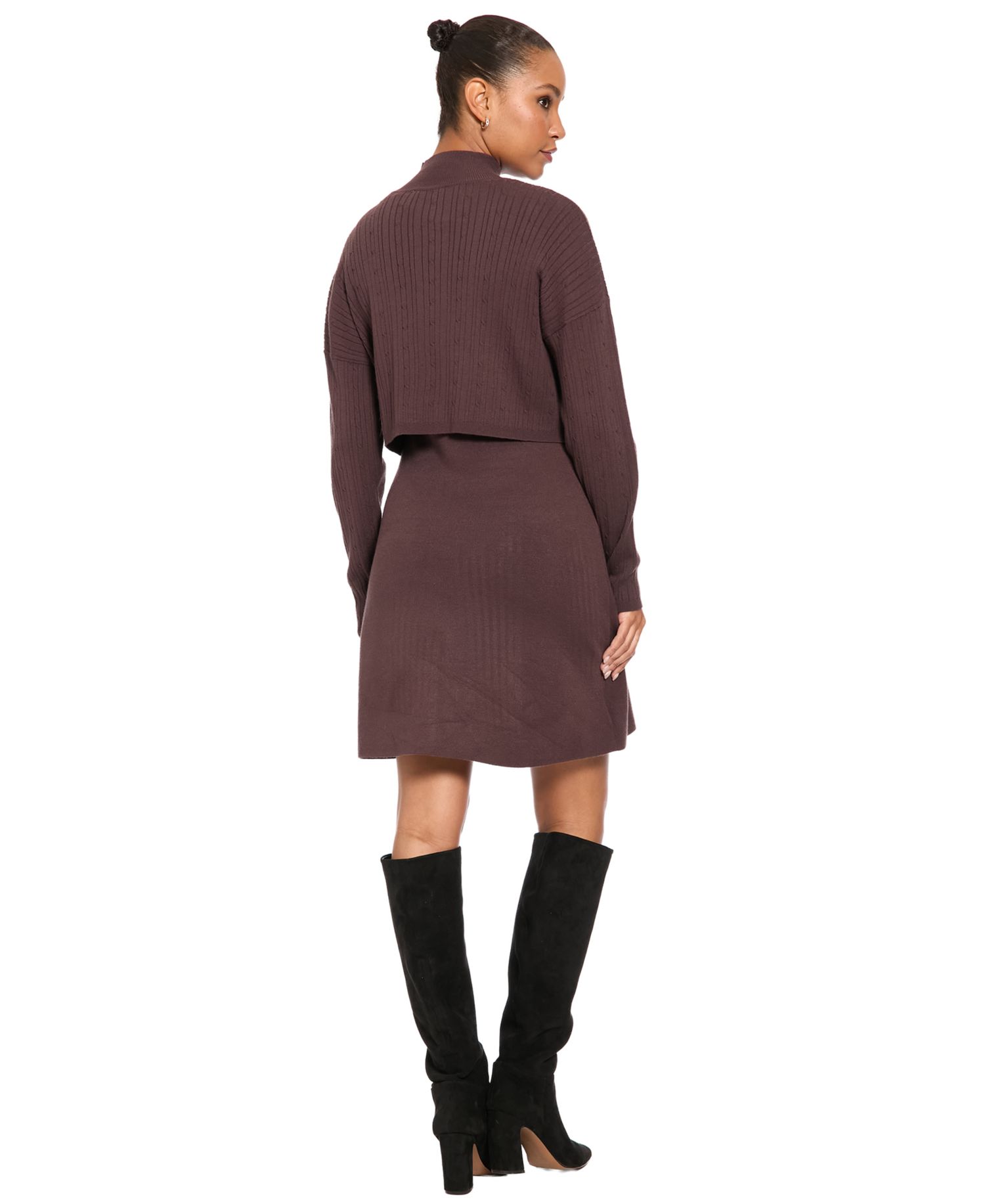 Women's Mock Neck Long-Sleeve Two-Piece Sweater Dress