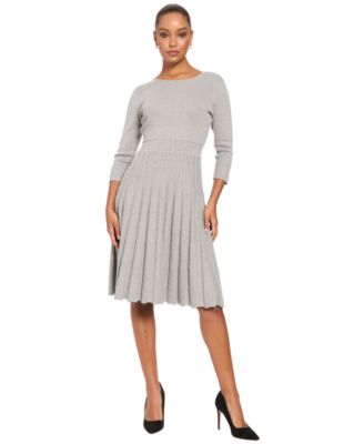 Women's Fit & Flare Crewneck 3/4 Sleeve Sweater Dress