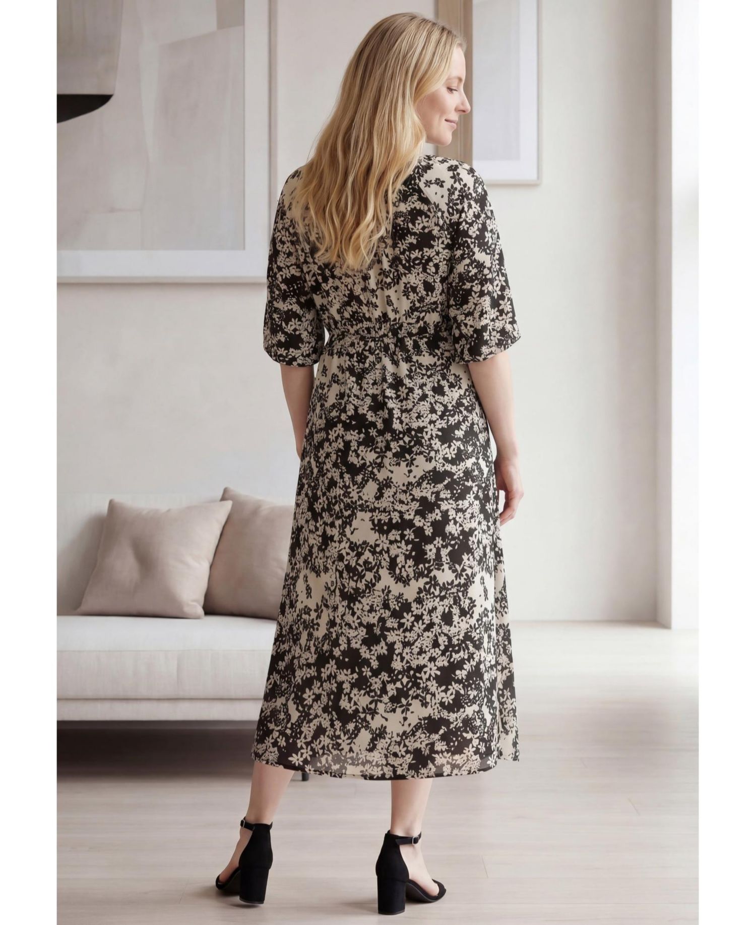 Women's Satin Keyhole Empire Midi Dress