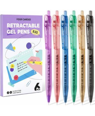 6Pack 0.5mm Retractable Gel Pens, Quick Dry, Comfort Grip