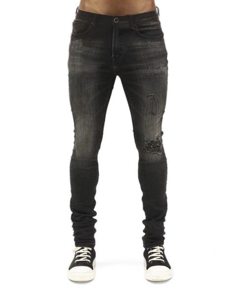 Мужские джинсы Hvman Chosen To Prevail x Cult Strat Super Skinny Stretch Low-Rise, цвет: Shale