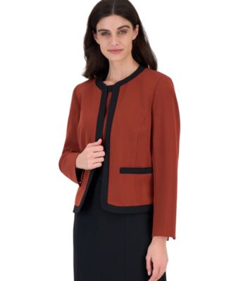 Women's Petite Colorblocked Shoulder-Padded Long-Sleeve Jacket
