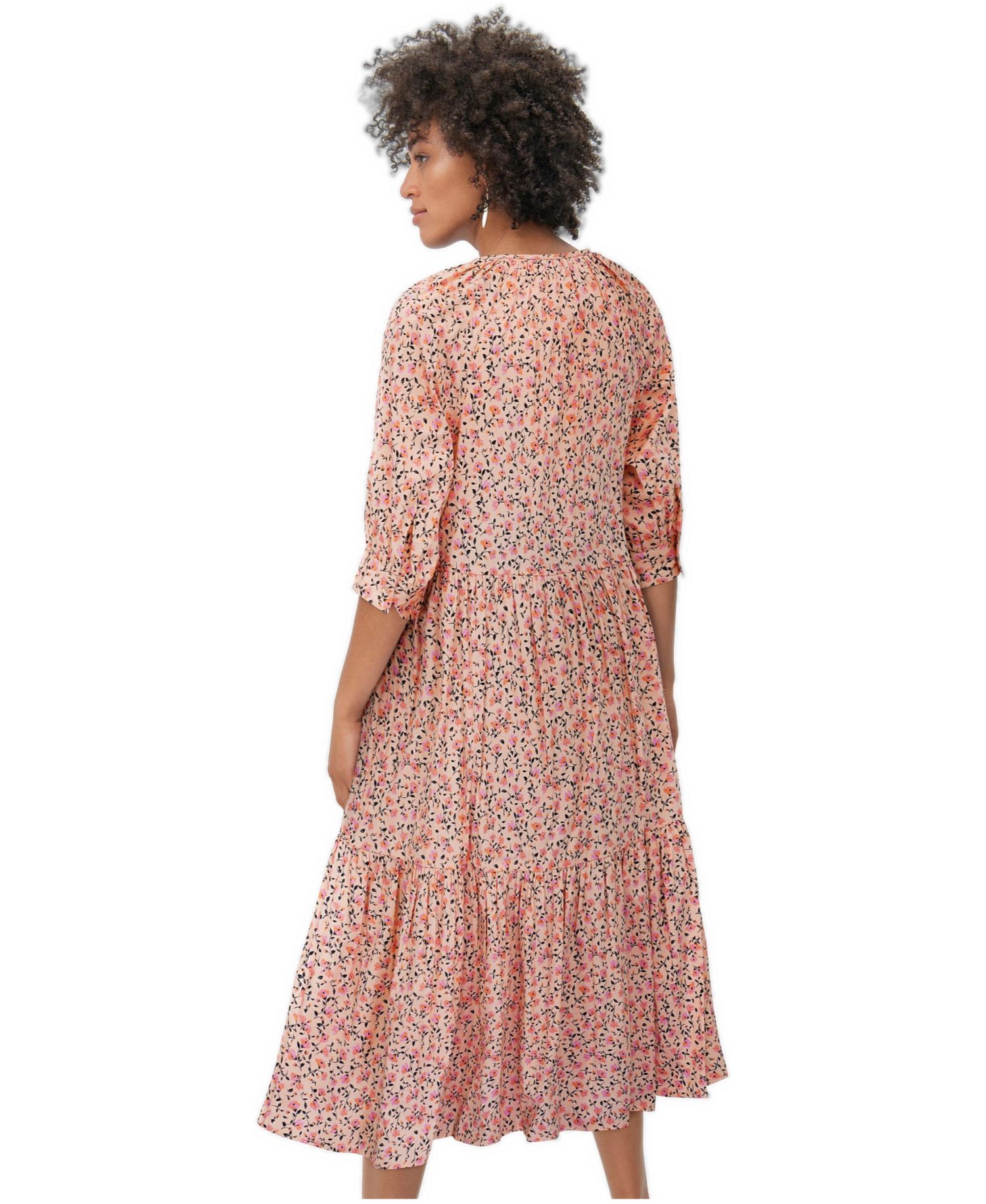 Women's 100% Cotton Tiered Below-Elbow Sleeve Midi Dress