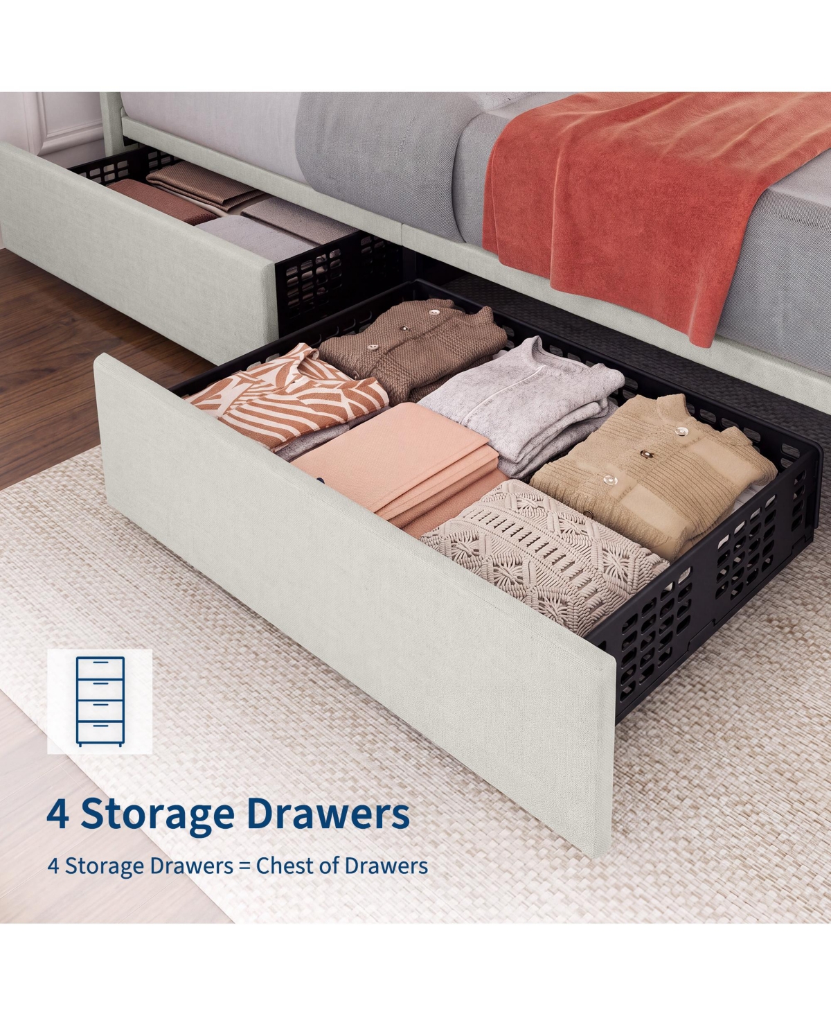 Homfan Storage Platform Bed Frame – 4 Drawers, Adjustable Headboard, No Box Spring Needed, Heavy-Duty Wooden Structure
