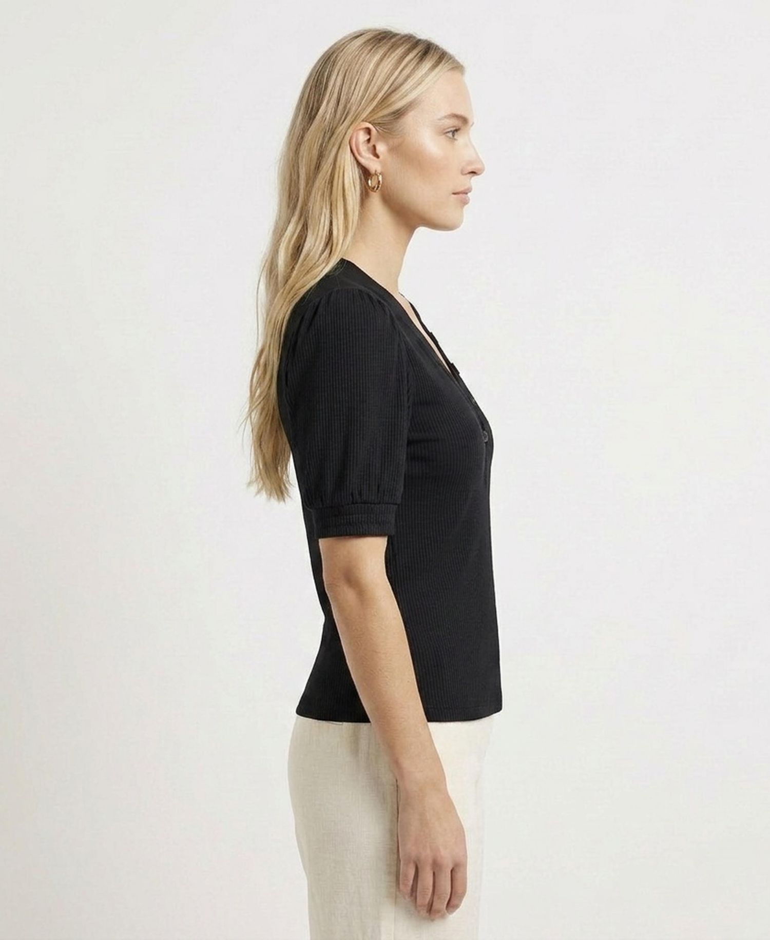 Women's Puff Sleeve V-Neck Top