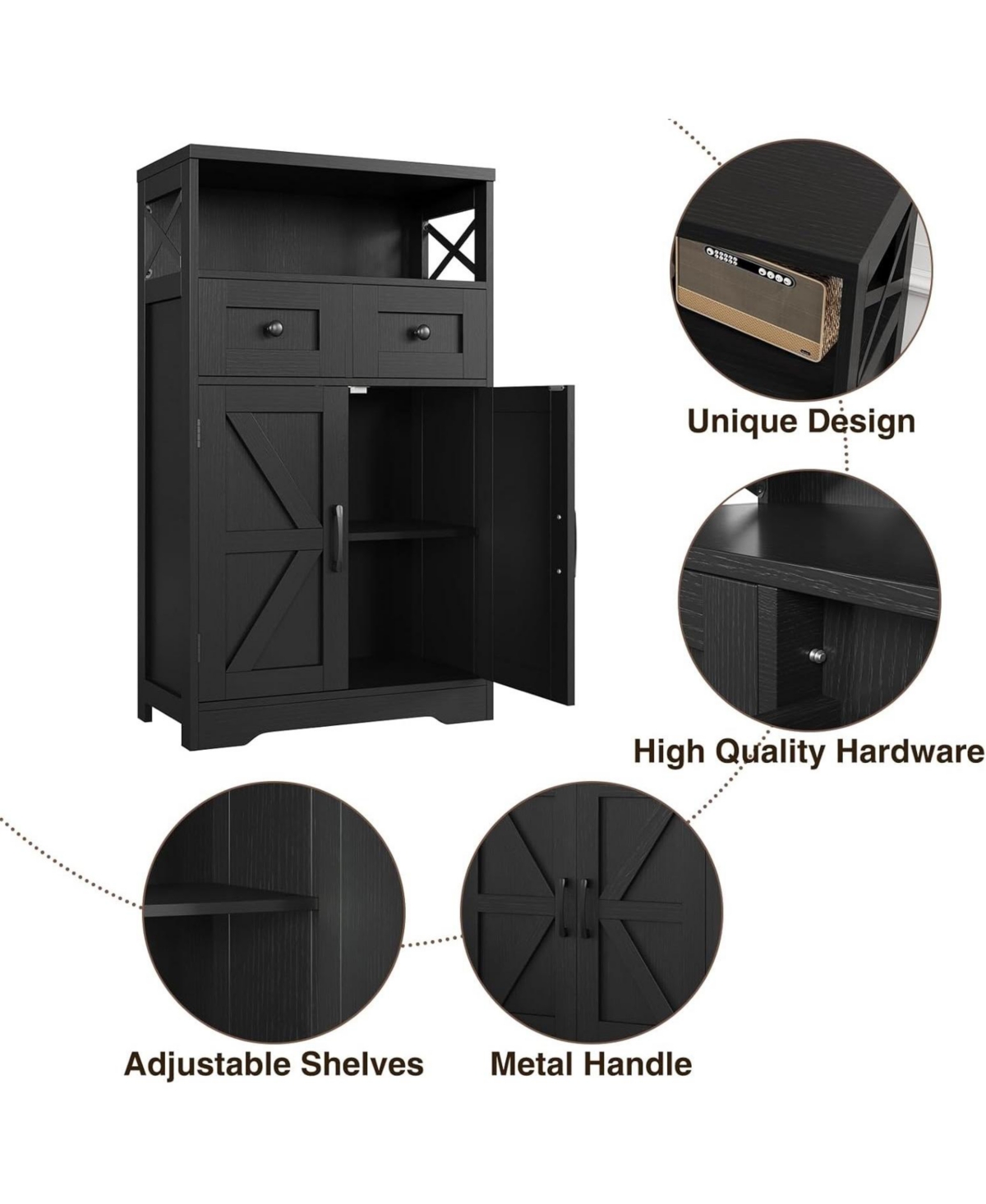 Vabches Farmhouse Storage Cabinet with Drawers and Doors