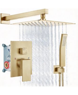 12" Shower Faucet Set Rain System Handheld Spray Valve Trim Kit Wall Mount