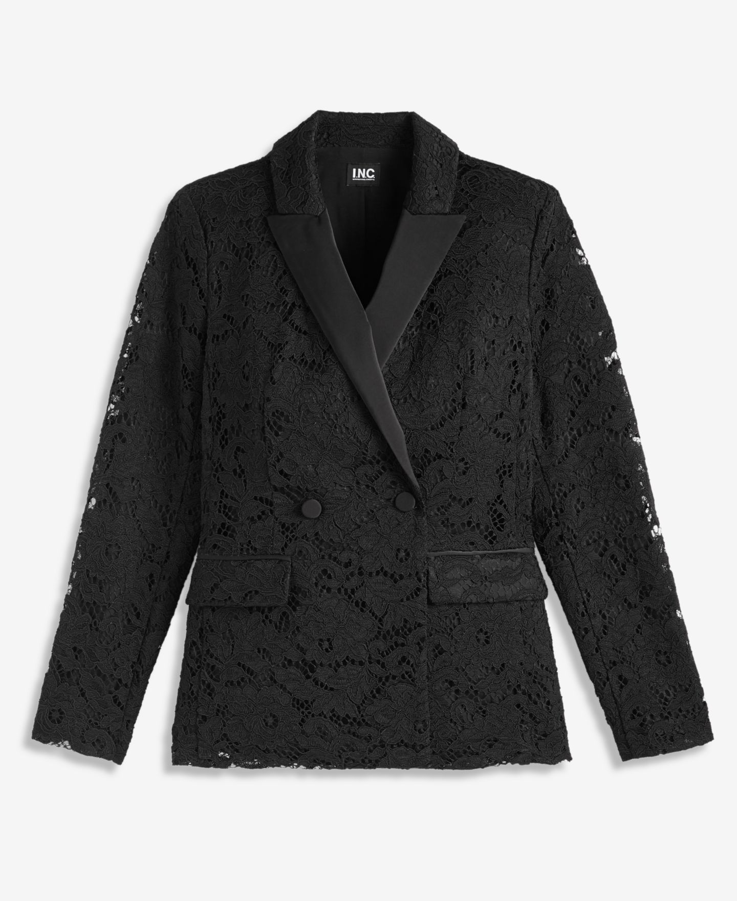 Женский пиджак I.N.C. International Concepts Double-Breasted Lace Fitted Blazer, цвет: Глубокий чёрный — фото 6