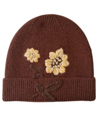 Embroidered Flower Beanie Hat