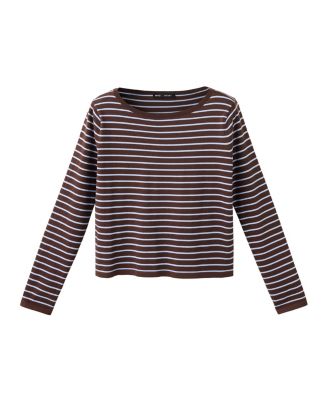 Women's Striped Long-Sleeve Crewneck Cotton-Blend Sweater