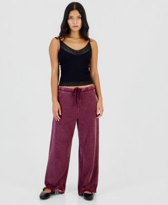 Women's High-Rise Fleece Lace-Trim Lounge Pants