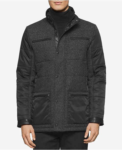 Calvin Klein Men's MixedMedia Quilted Pea Coat & Reviews Coats