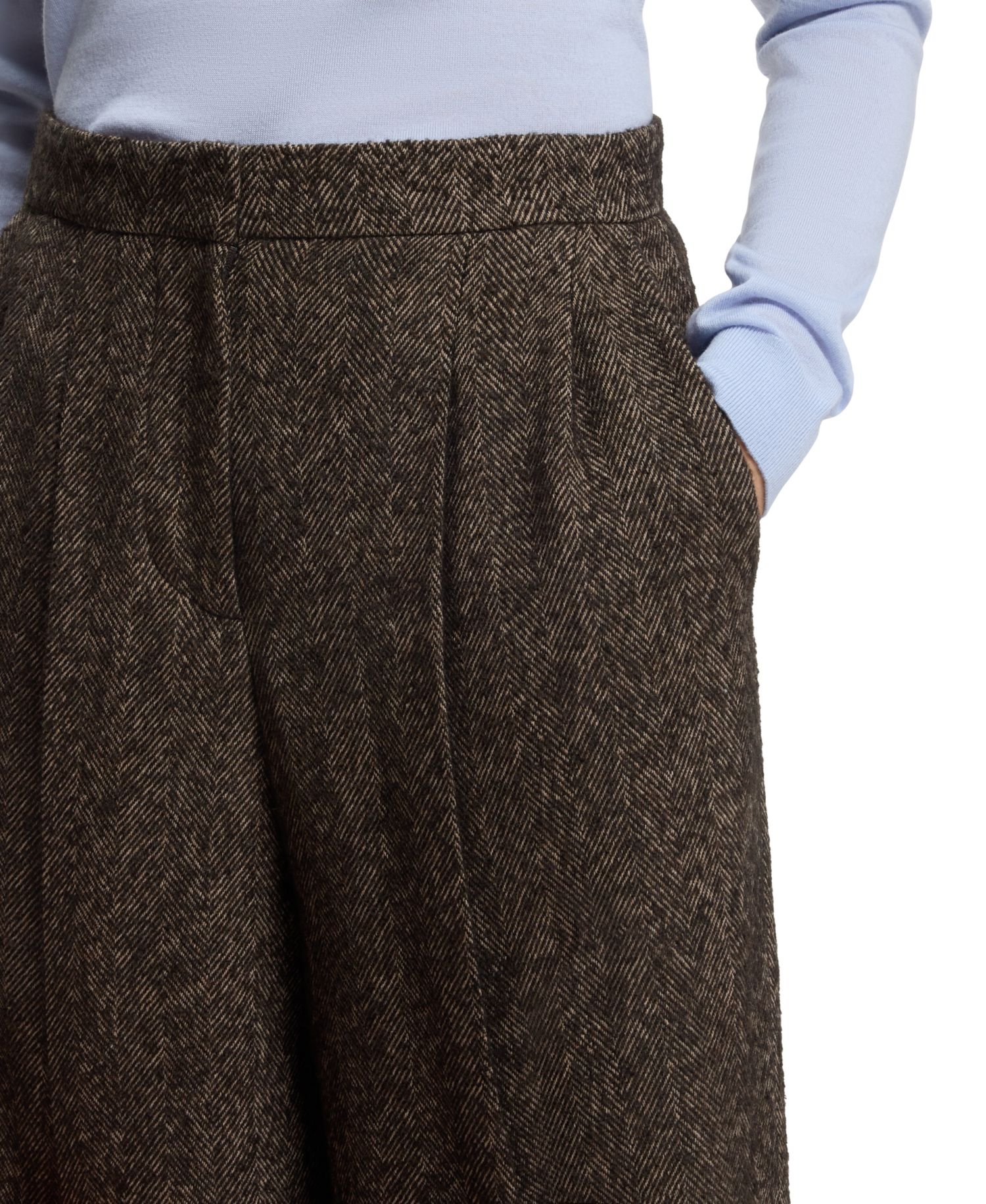 BOSS by Women's Wool Blend Wide-Leg Herringbone Pants