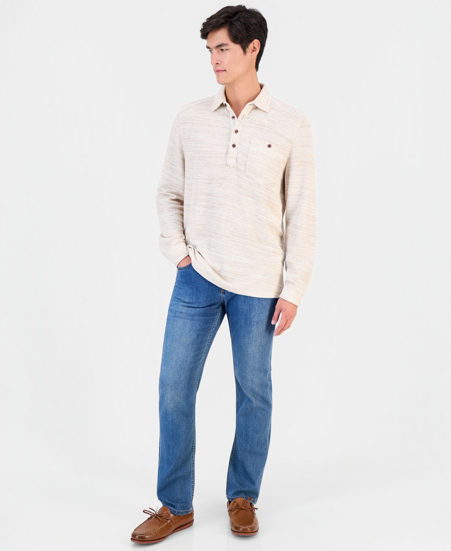 Мужское поло Tommy Bahama Bella Bay Long-Sleeve Textured Polo Shirt, цвет: Меланжевый, вариант 1 — фото 3