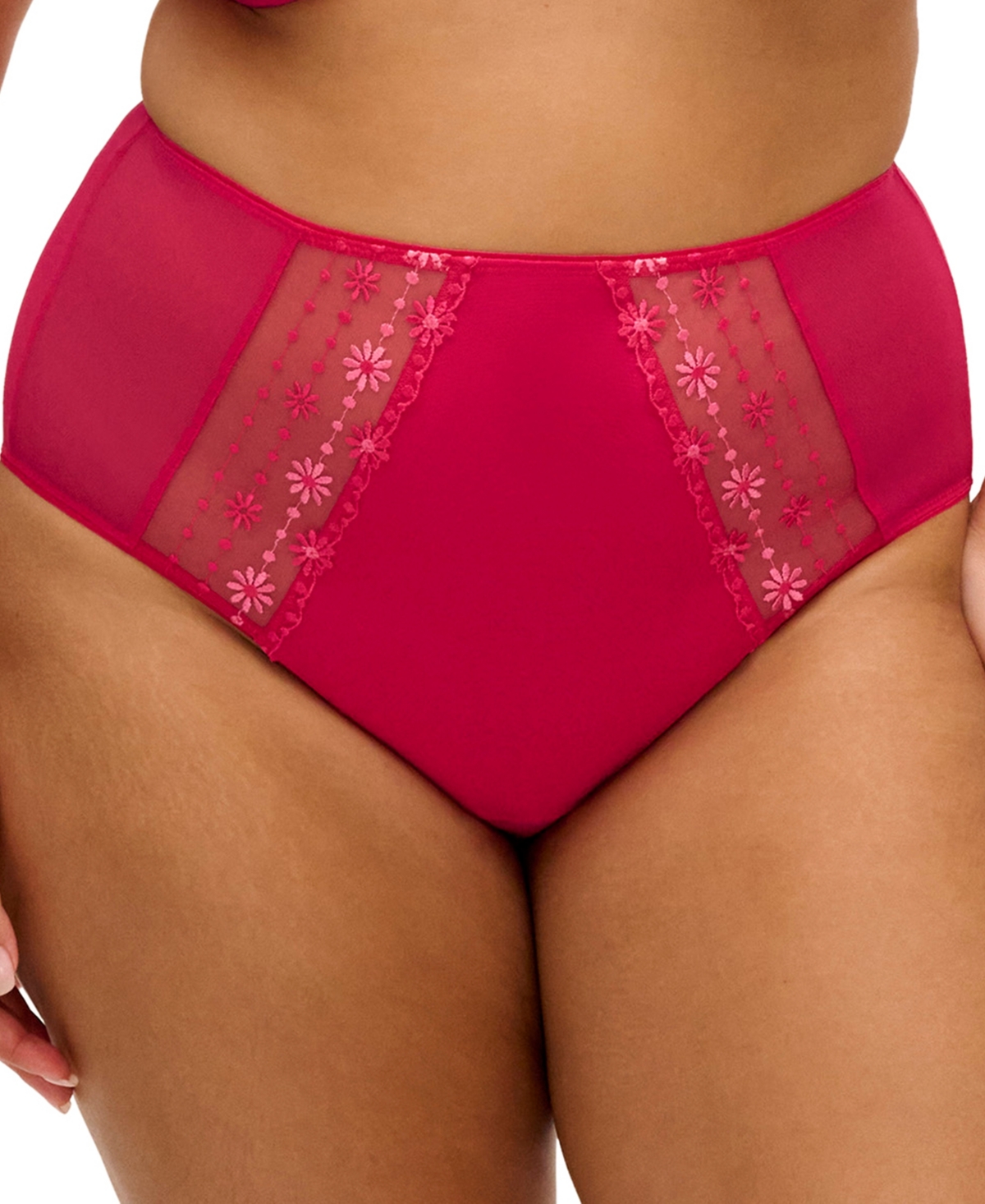 Elomi Plus Size Matilda High-Waisted Embroidered Panty - Hot Pink