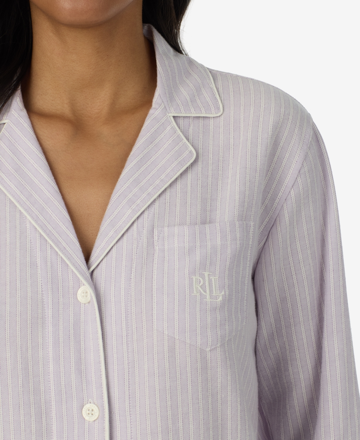 Lauren Ralph Petite Long-Sleeve Notch-Collar Striped Top and Pants, 2-Piece Set