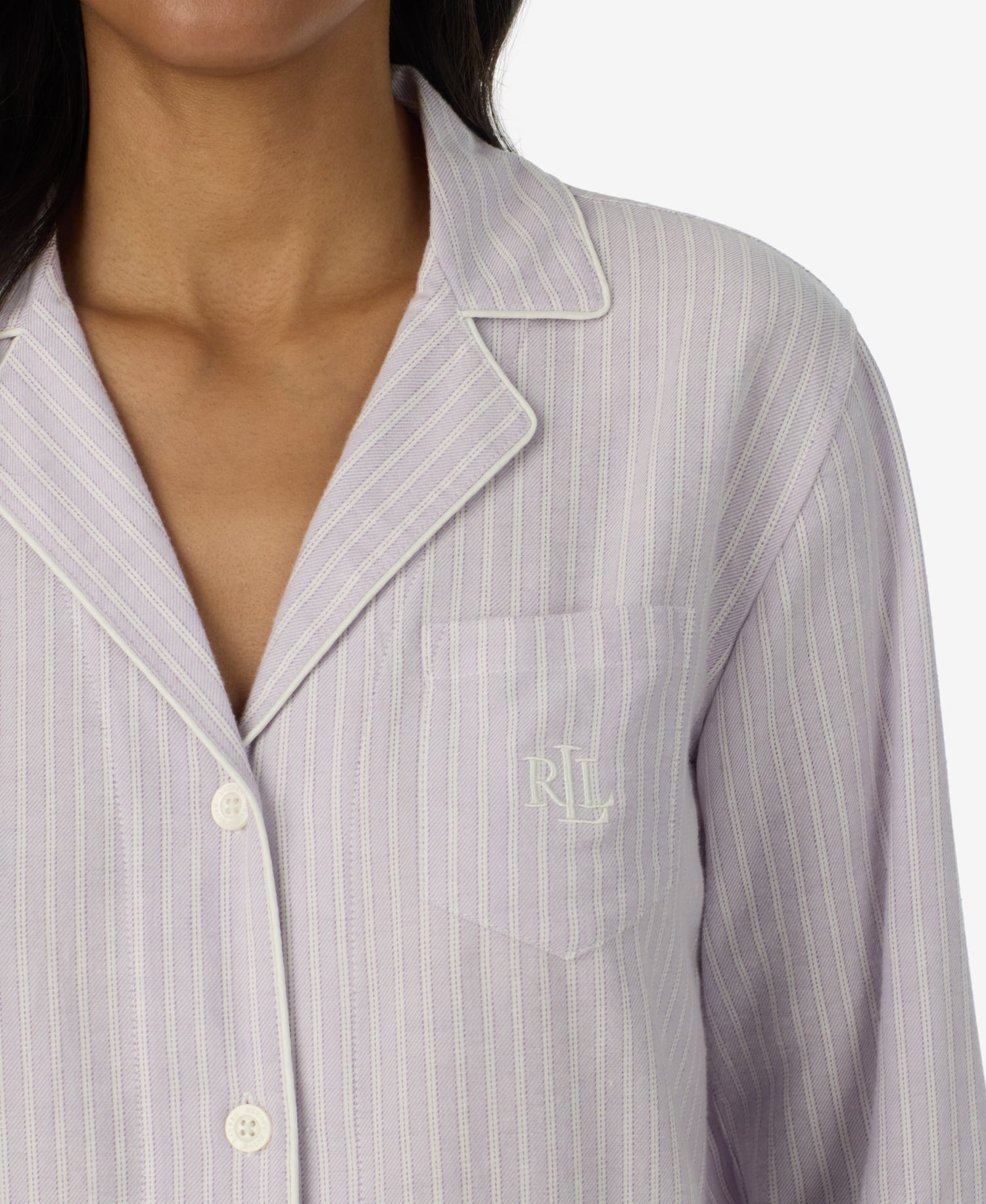 Petite Long-Sleeve Notch-Collar Striped Top and Pants, 2-Piece Set
