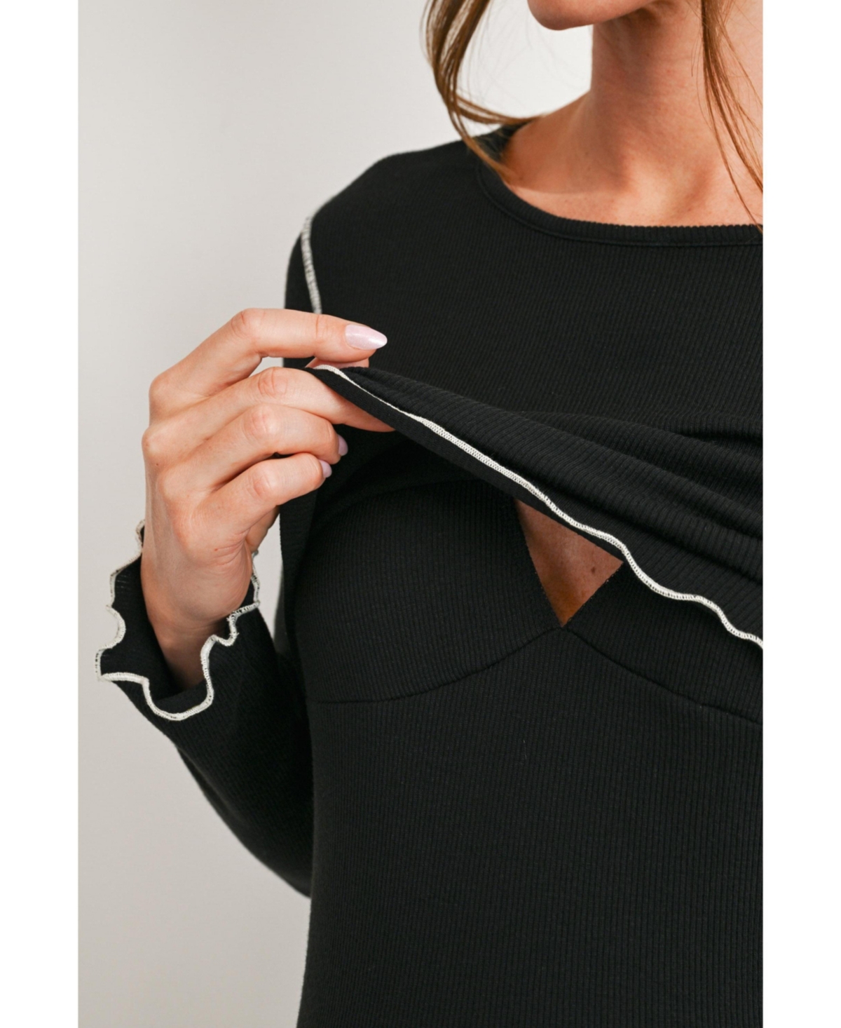 Hello Miz Maternity Ribbed Nursing Long-Sleeve Dress