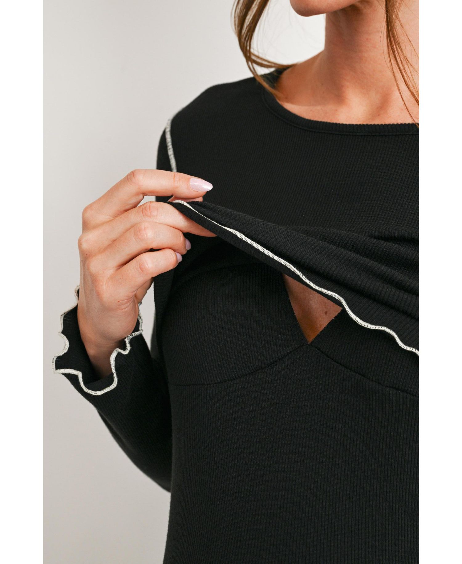 Maternity Ribbed Nursing Long-Sleeve Dress