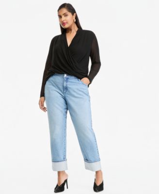 Plus Size Straight-Leg Mid-Rise Stretch Jeans