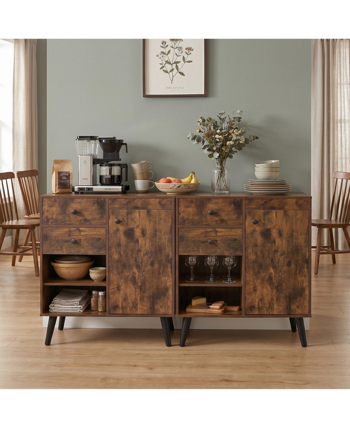 Costway Buffet Cabinet with Storage, 31" Sideboard Credenza Door, Open Compartments