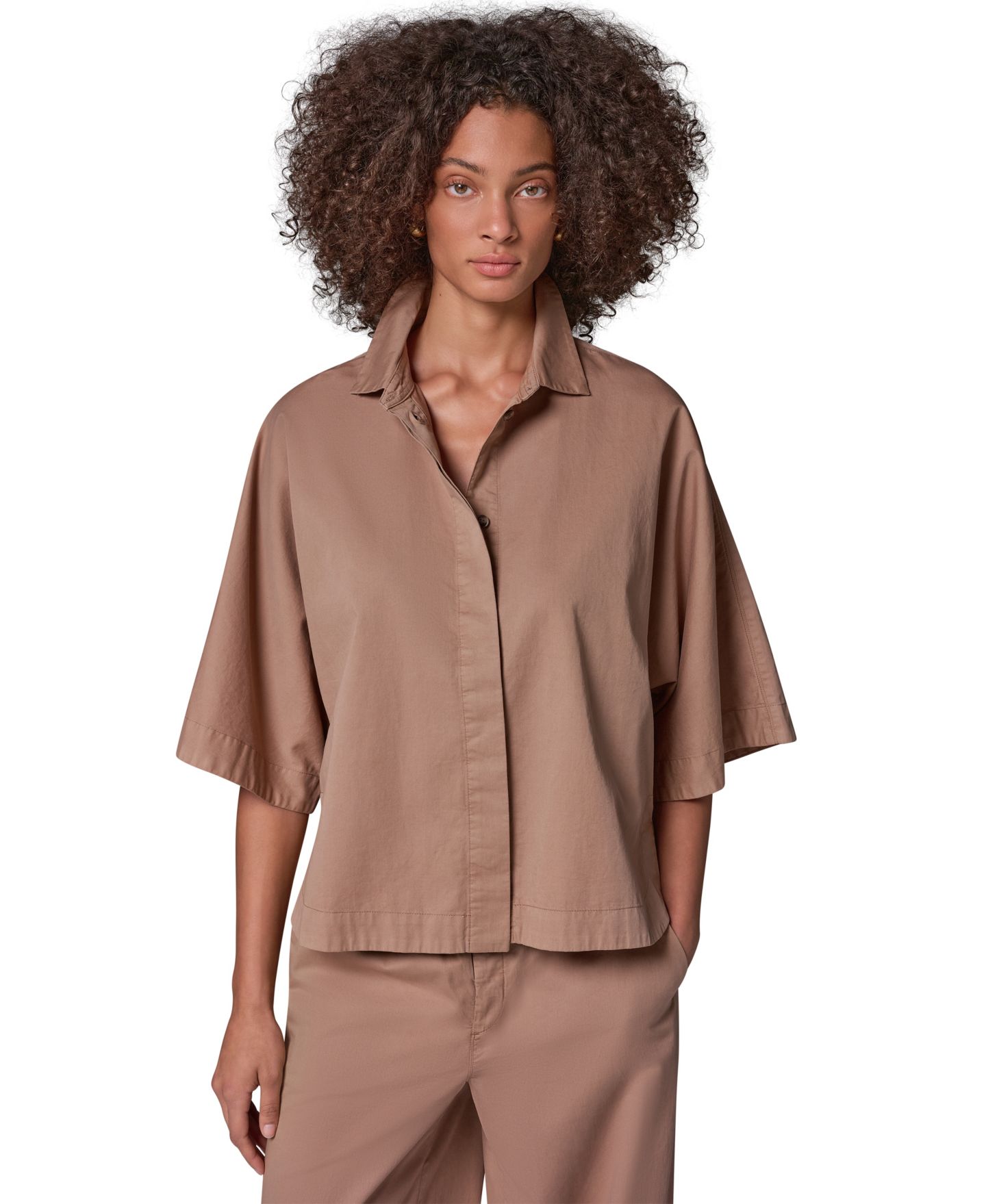 Женская рубашка Donna Karan Weekend Bali Dolman Button-Front 3/4-Sleeve Oversized Denim, цвет: Верблюжий — фото 1