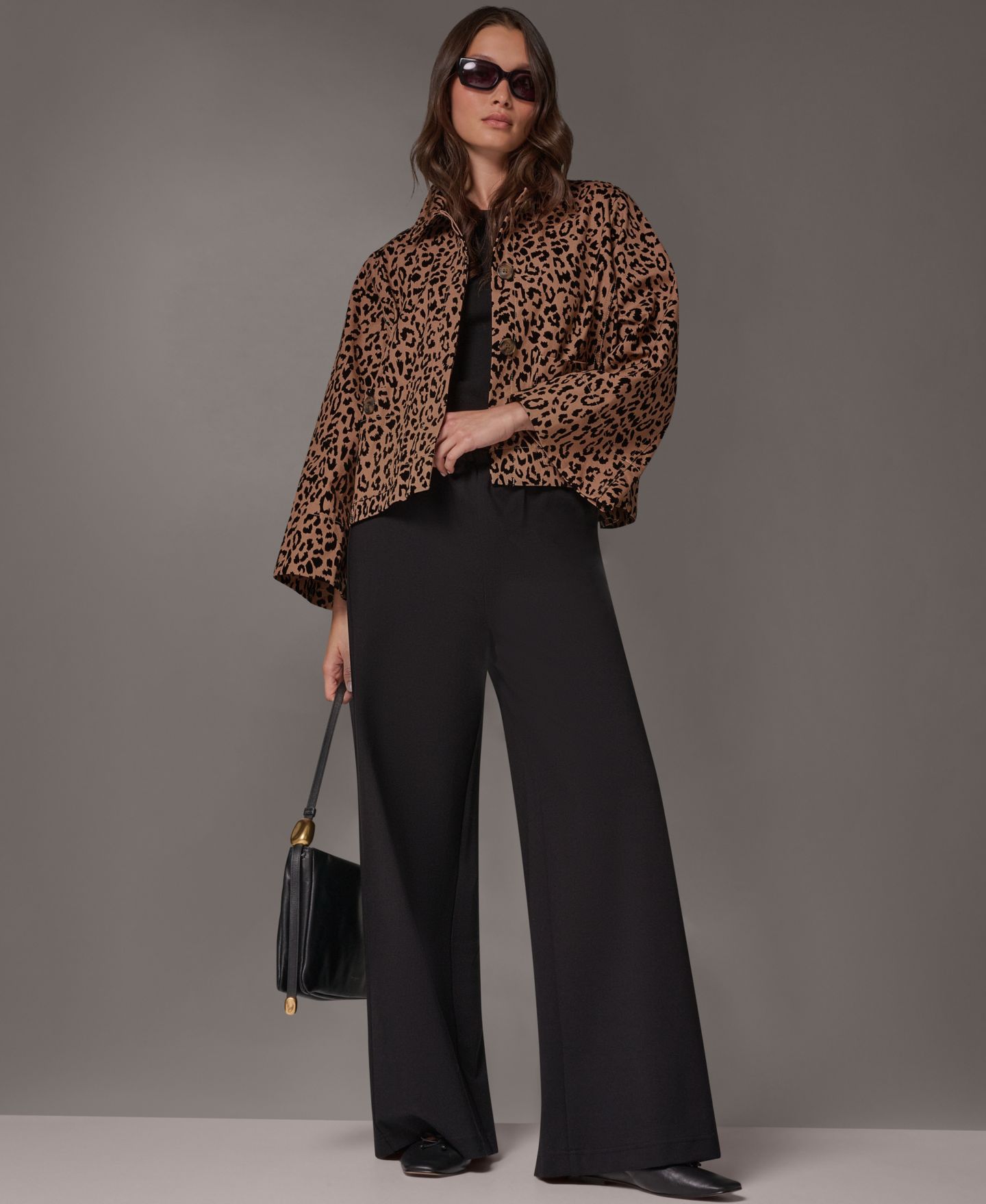 Женская куртка Donna Karan Weekend Flocked Canvas Leopard-Print Bell-Sleeve Trapeze, цвет: Верблюжий комбинированный — фото 10