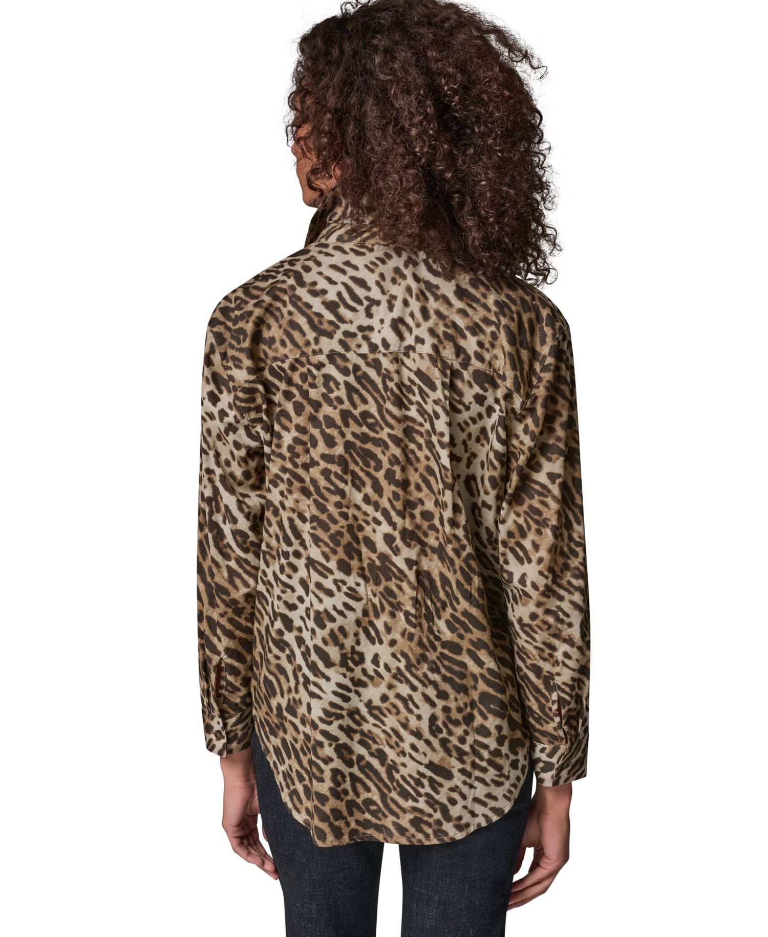 Women's Leopard-Print Collared Voile Long-Sleeve Blouse