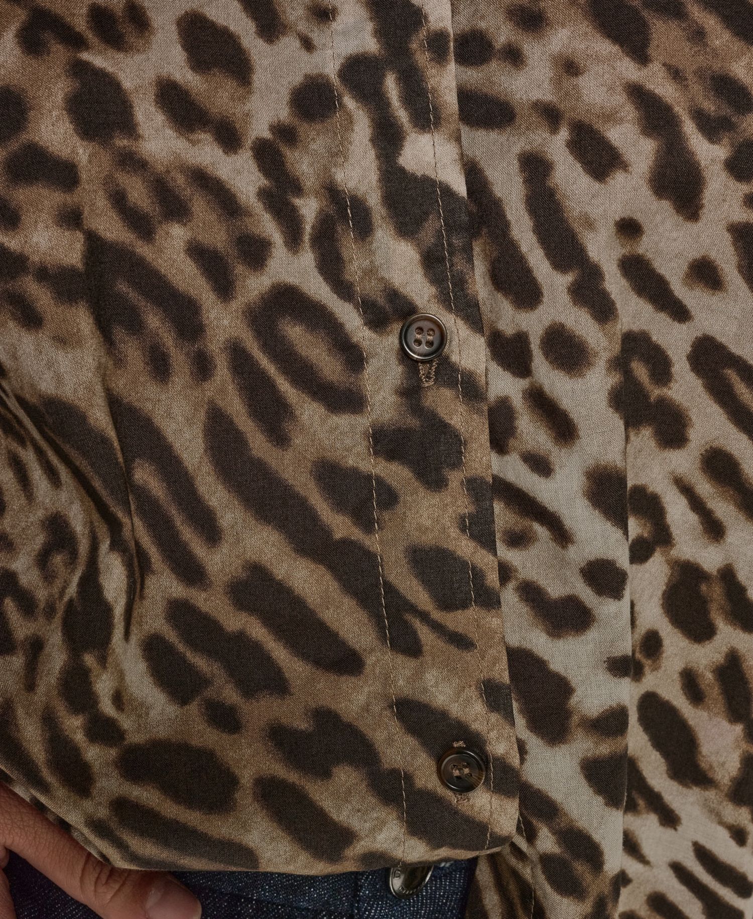 Women's Leopard-Print Collared Voile Long-Sleeve Blouse