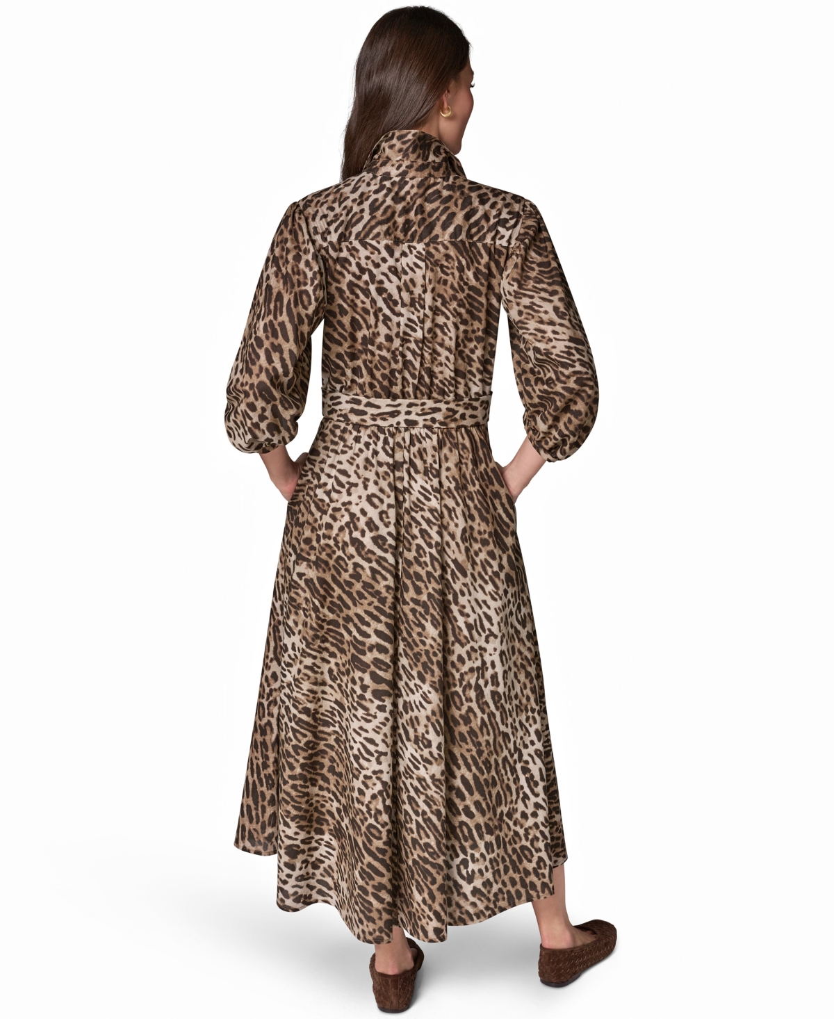 Donna Karan Weekend Women's Leopard-Print Voile Cocoon-Sleeve Midi Shirt Dress