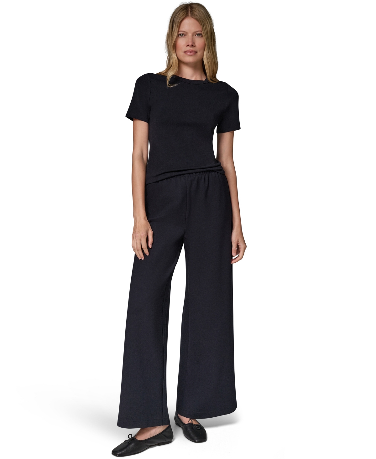 Donna Karan Weekend Women's Double-Knit Mid Rise Wide Leg Pull-On Pants
